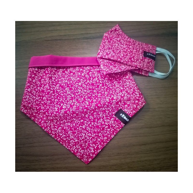 Kit Bandana Pet +  Máscara Infantil Rosa Floral