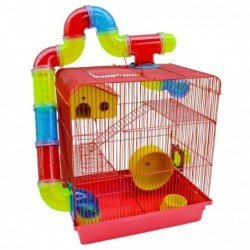 Gaiola Hamster Tubo Super Luxo 3 Andares Vermelha